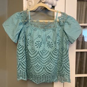 NWOT Venus Sz 6 Blue Lace Detail Off the Shoulder Adjustable Strap Short Sleeve